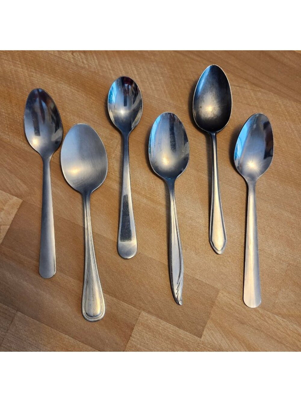 6- Mismatched Stainless Steel Table Spoons Floral Handles Various Designs